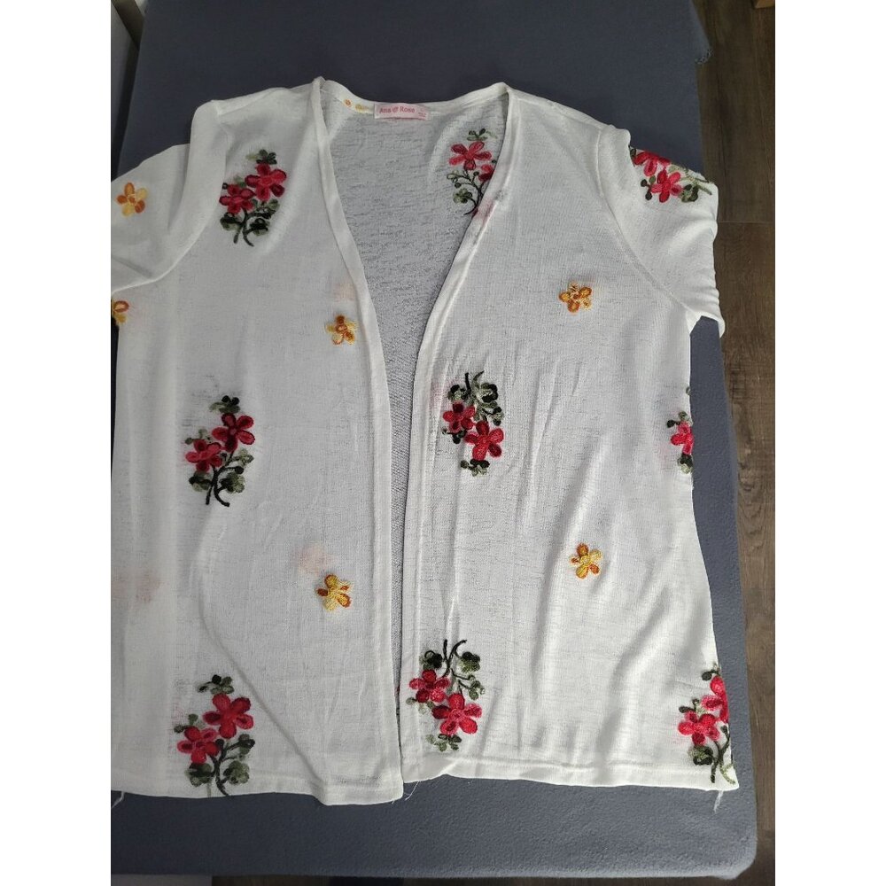 Ana & Rose LG Sheer Floral Embroidered Cardigan White Cottagecore Boho Feminine - Picture 3 of 10